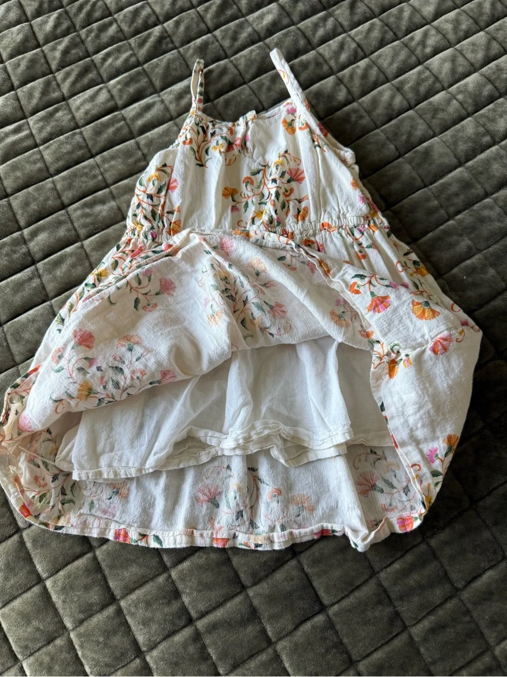Old Navy White Floral Embroidered Sundress with Pink, Orange and Green Details